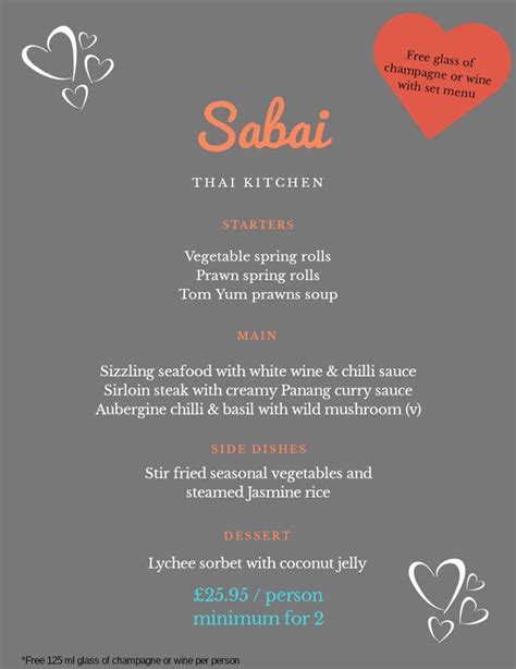 Menu at Sabai Thai Kitchen restaurant, Haslemere