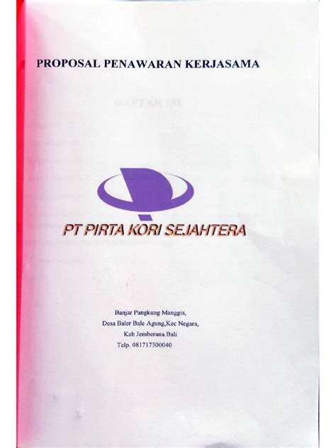 Proposal Pengajuan Kerjasama Pt Pirta Kori Sejahtera Pdf