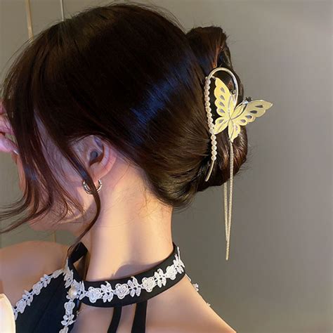 Maidu Jewelry Butterfly Hair Clip For Women Latest Tassel Pearl Grab