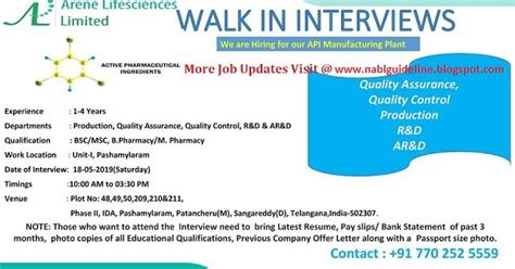 Nabl Guidelines Arene Lifesciences Ltd Walk In Interviews For Qa