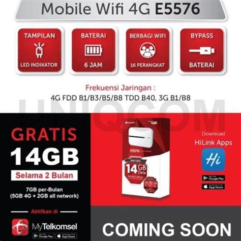 Jual Mifi Router Modem Wifi 4G Huawei E5576 Telkomsel Unlocked Free