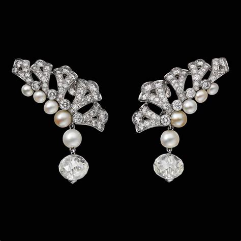 High Jewelry Earrings By Cartier In Platinum With Natural Pearls And Diamonds