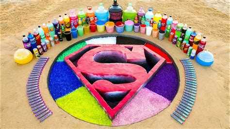 Experiment How To Make Rainbow Superman Logo With Orbeez Giant Coca