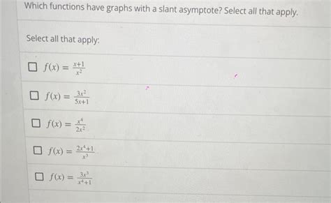 Solved Which Functions Have Graphs With A Slant Asymptote