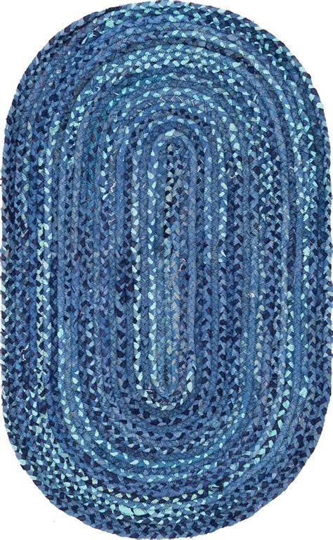 Blue 3' 3 x 5' Braided Chindi Oval Rug | Rugs.com