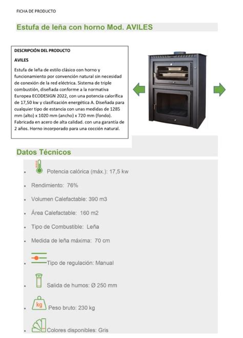 ESTUFA DE LEÑA CON HORNO MODELO AVILES 17 5 KW AGUAS DE HISPANIA