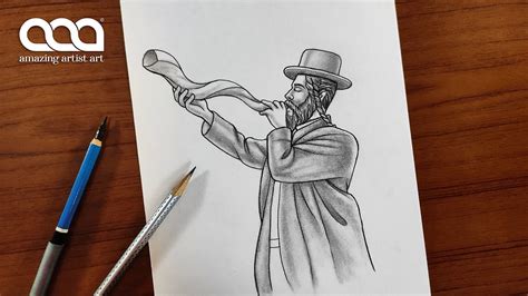 Blowing The Shofar Drawing Rosh Hashanah Drawing How To Draw