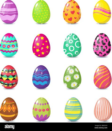 Cartoon Happy Easter Cute Eggs Vector Set Easter Spring Eggs For