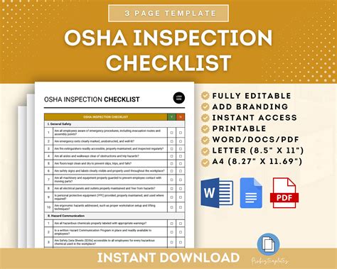 Osha Inspection Checklist Template Occupational Safety Evaluation Form