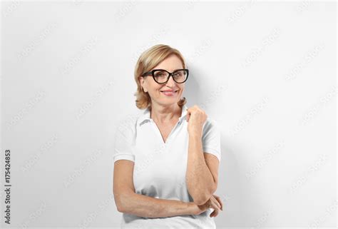 Beautiful Mature Woman On White Background Stock Photo Adobe Stock