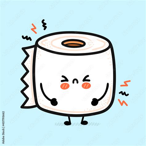 Cute Funny Sad White Toilet Paper Roll Vector Hand Drawn Cartoon