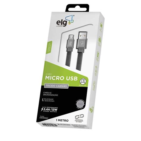 Cabo Micro USB ELG 1m Conector Metalico KaBuM