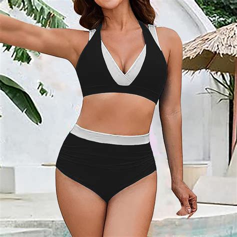 Black Swim Suits For Women 2025 Women S High Waisted Bikini Sets Tummy Swimsuits Two Piece Color