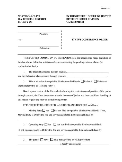 Fillable Online Nccourts Fillable Status Conference Order The North