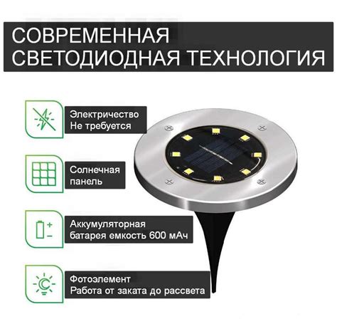 Плоский грунтовой светильник на солнечной батарее Disk Lights 16 Led купить