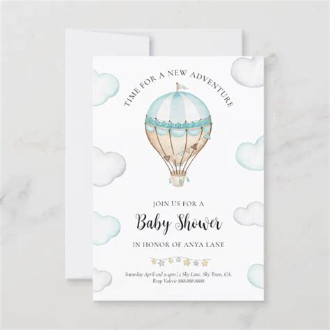 Blue Hot Air Balloon Baby Shower Invitation Boy Zazzle