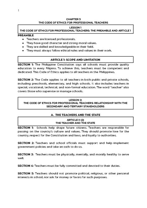 Chapter 3: The Code of Ethics for Professional Teachers (Lesson