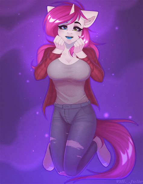 2544162 Safe Artist Villjulie Oc Oc Only Oc Bubblegum Kiss Unicorn Anthro Unguligrade