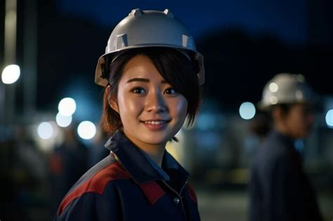 Premium Photo A Woman Wearing A Helmet That Says She Is Wearing