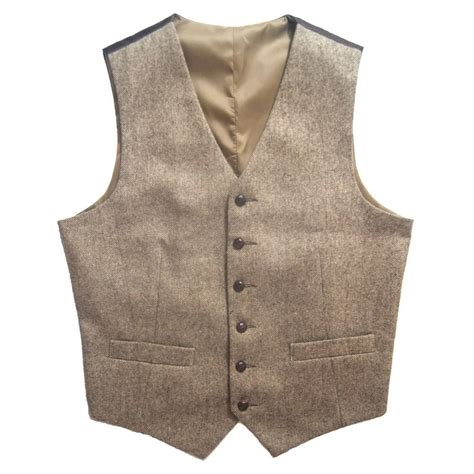 2016 Tweed Vintage Rustic Wedding Vest Brown With Leather Effect