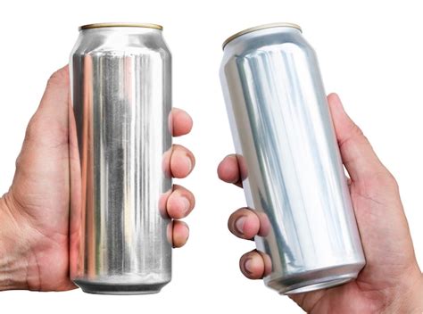 Premium Photo Hand Hold Mockup Shiny Aluminum Slim Can Isolated On