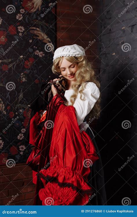 Medieval Seamstress With Vintage Dress Stock Photo Image Of Maker