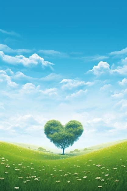 Premium Photo A Heart Shaped Tree In The Middle Of A Field Of Grass With A Heart Shaped Tree