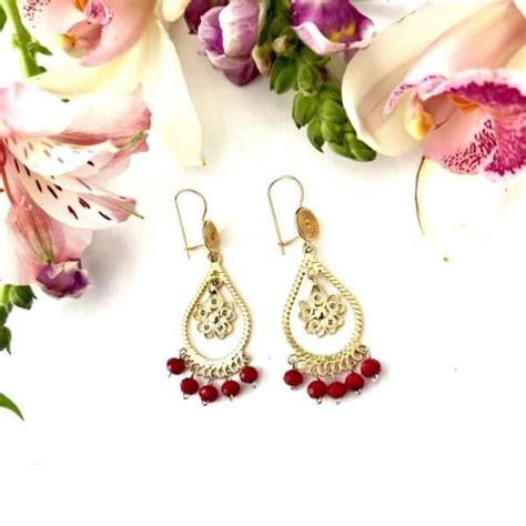 Aretes Filigrana Gota Con Rojo Albor Arte Mx