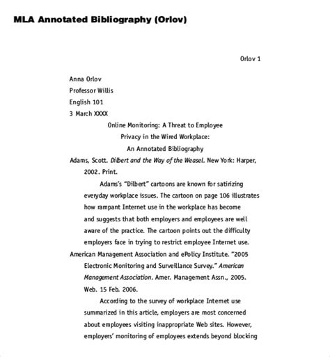 Mla Annotated Bibliography Template Word