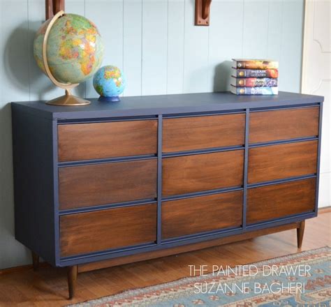 A Mid Century Modern Dresser Before And After The Painted DrawerThe