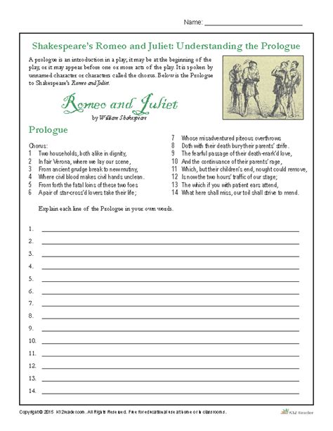 Romeo And Juliet Prologue Worksheets