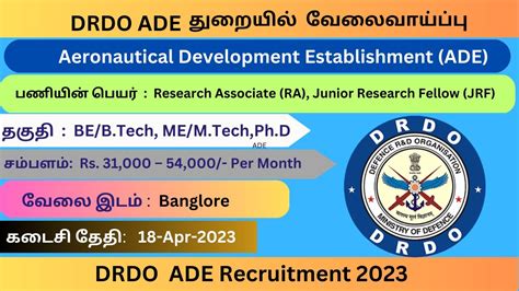 Drdo Ade Recruitment Apply Online For Jrf Ra Posts Youtube