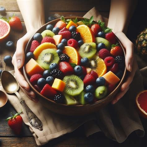 Premium Photo Hand Holding Big Bowl Of Fruits