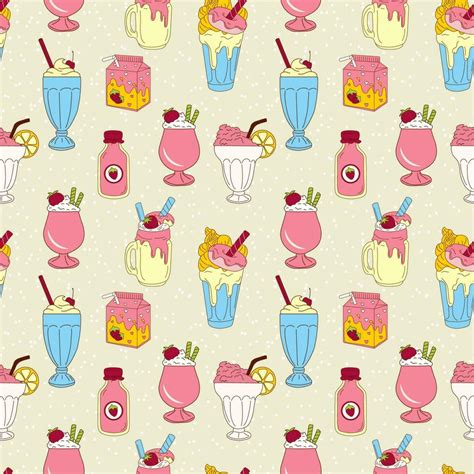 Seamless Pattern With Milkshakes With A Strawberry And Ice Cream Cone