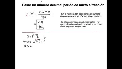 Fracción Generatriz De Un Decimal Periódico Mixto Youtube