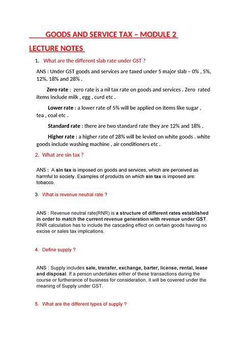 Goods And Service Tax Gst Notes Goods And Service Tax Module 2