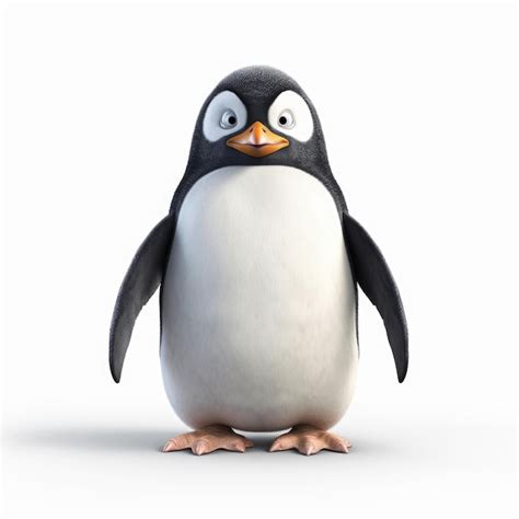 Pinguim Realista Ao Estilo Da Pixar Em Fundo Branco Em 8k UHD Imagem