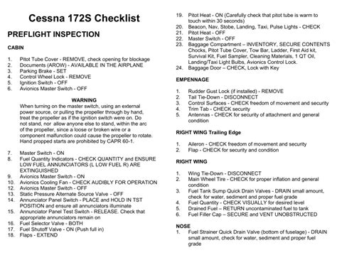 Cessna 172 Checklist Printable