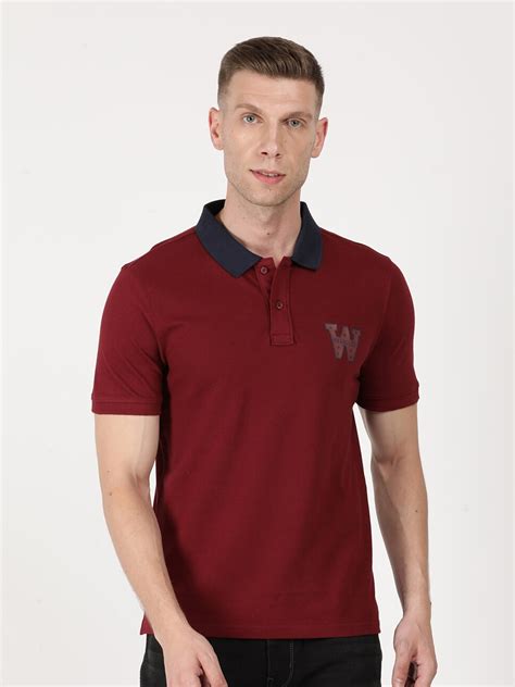 Buy Wrangler Men Maroon And Rosewood Polo Collar Applique T Shirt