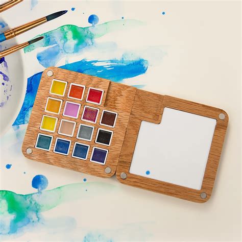 Custom Name Portable Watercolor Palette, Walnut Wood Tiny Palette Painting with 15 Mini Wells ...