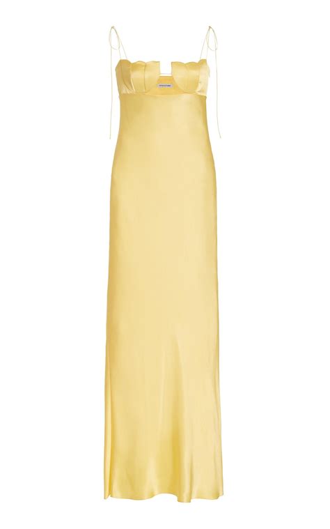 Anna October Tulip Satin Maxi Dress In Yellow Lyst