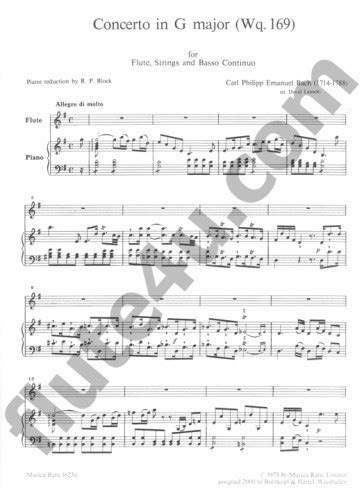 Sheet Music Concerto In G Major Wq H Bach Cpe Flute