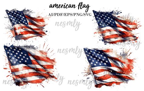 American Flag Watercolor Clipart Bundle Illustration Par Nesmly · Creative Fabrica