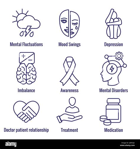 Bipolar Disorder And Depression Bp Icon Set Showing Mental Health