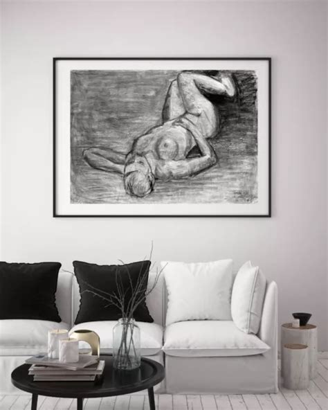 ORIGINAL DRAWING GIRL Lying On Floor Figurative Charcoal Nude Female