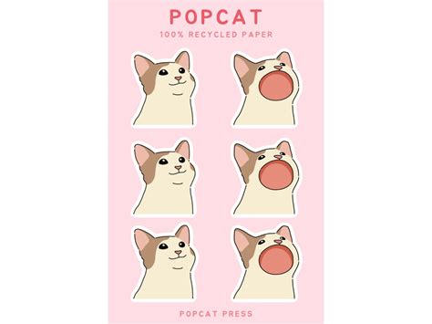 Pop Cat Sticker Sheet Cute Cat Meme Funny Stationery Eco Friendly T