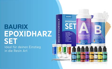 BAURIX Epoxidharz Set Anfänger 750ml mit 8 Farben I Kristallklares