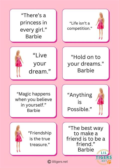 Free Printable Barbie Lunch Notes With Inspiring Barbie Quotes