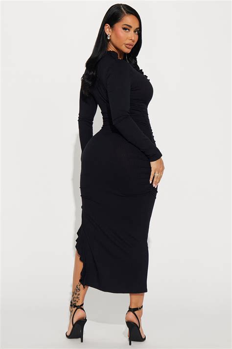 Lizzie Ribbed Midi Dress Black Fashion Nova Dresses Fashion Nova