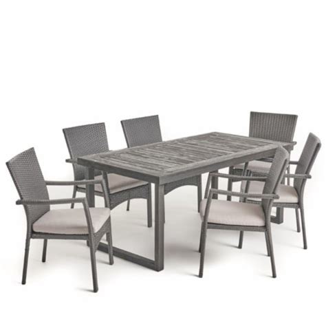 Noble House Garner Piece Outdoor Acacia Wood Dining Set In Sandblast